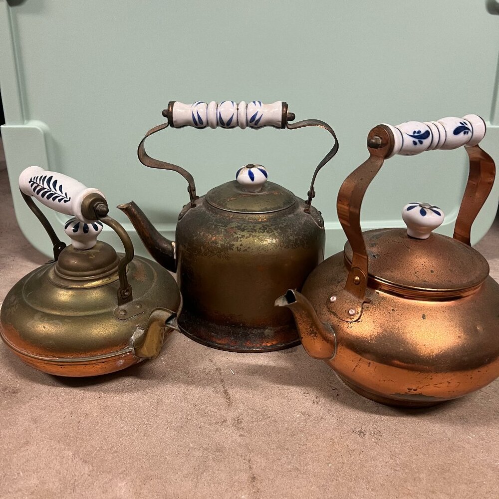 Vintage Decorative Copper Tea Kettles (3)